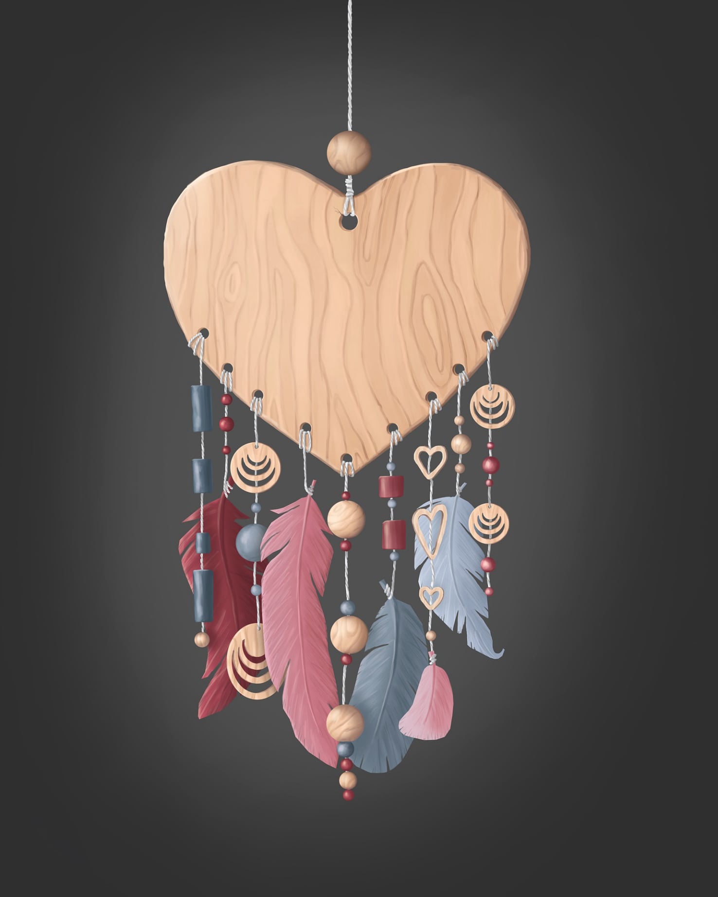 atrapasueños con corazon de madera